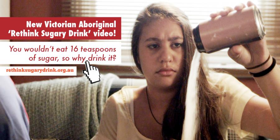 rethink sugary drink: young woman pours sugar out of can