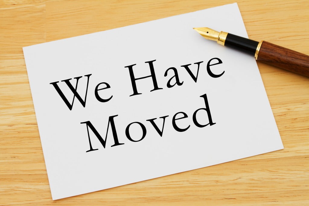 PSA has moved: sign says "we have moved"