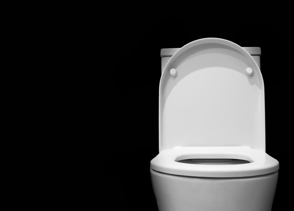 bowel cancer screening: open toilet on black background