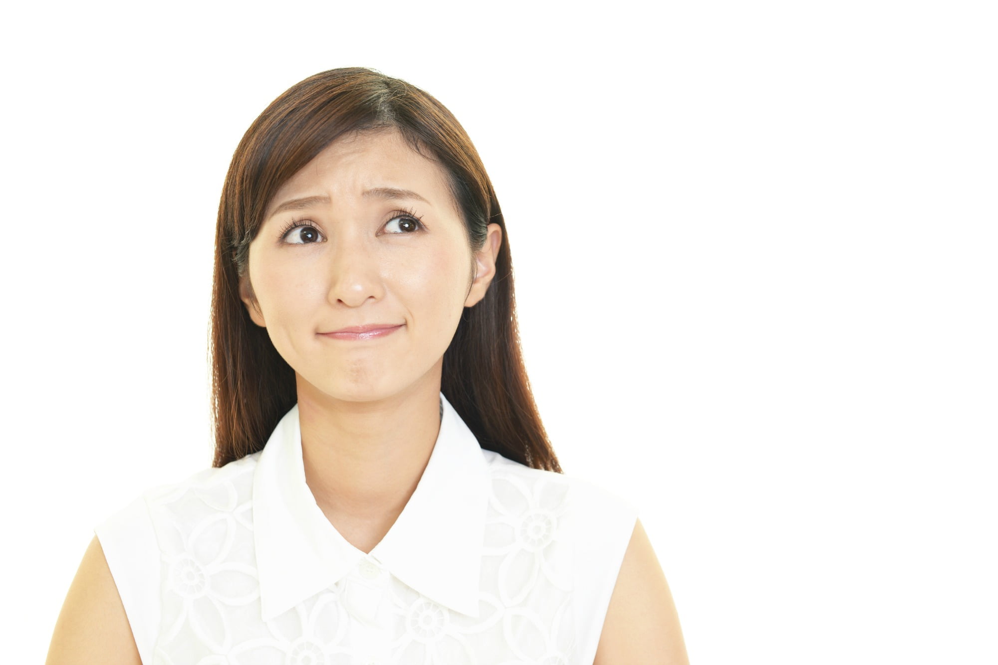 incontinence: pretty woman looks embarrassed