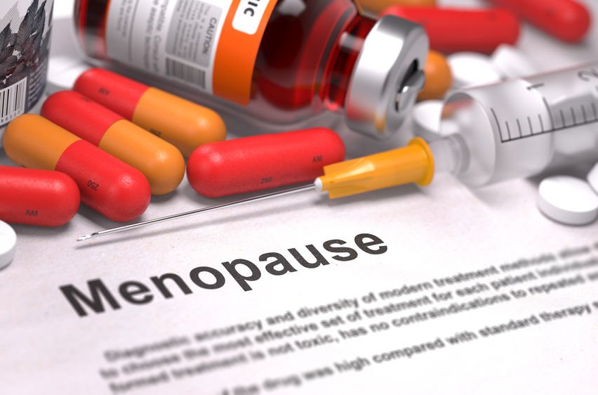 menopause text and pills