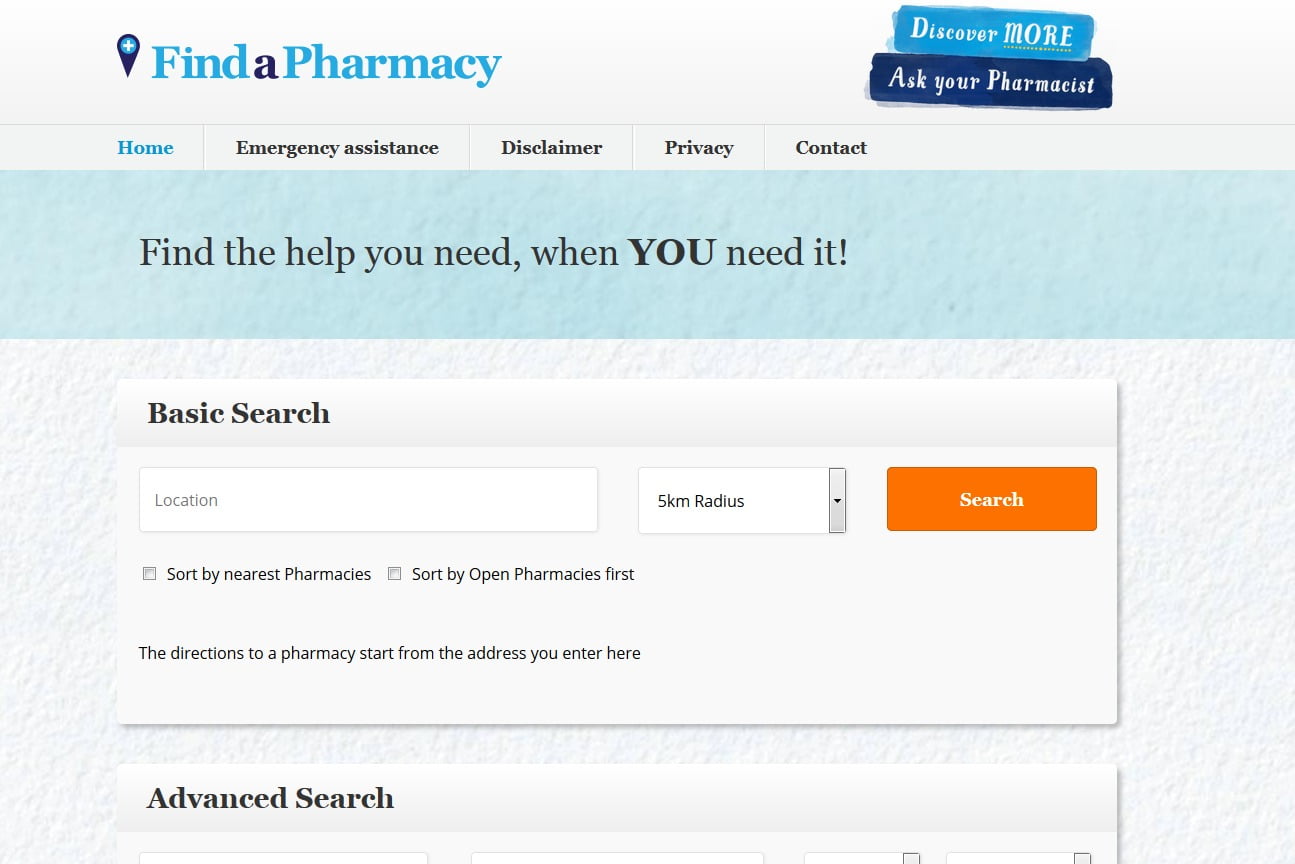 Find a Pharmacy website snapshot