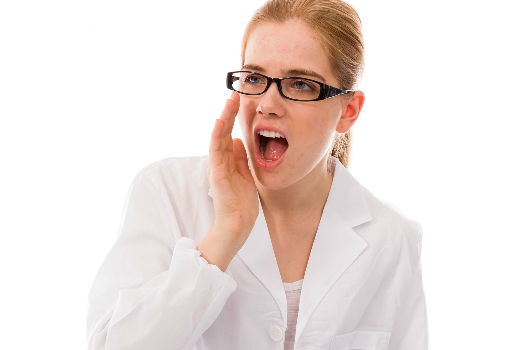 pharmacist shouting call to action
