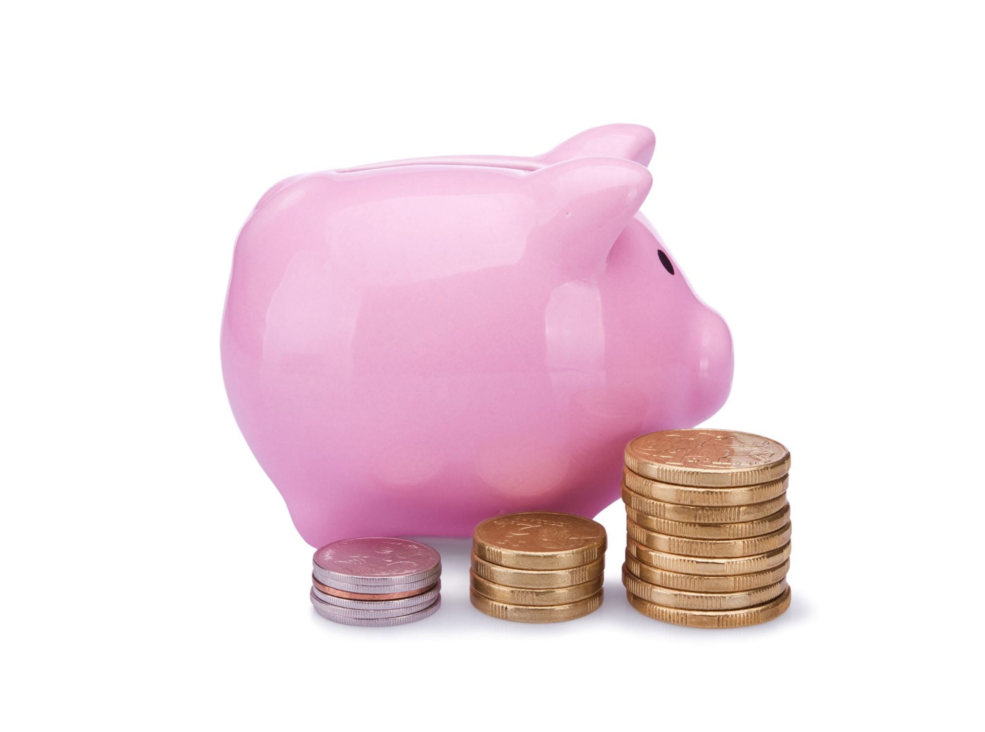14235787 - piggy bank with golden and silver coins isolated on white background