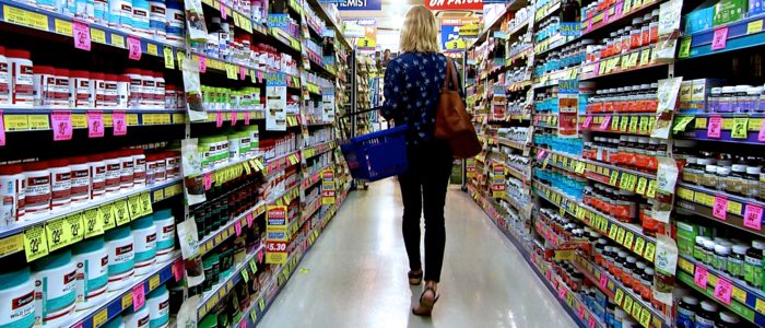 shopping pharmacy shelf selection
