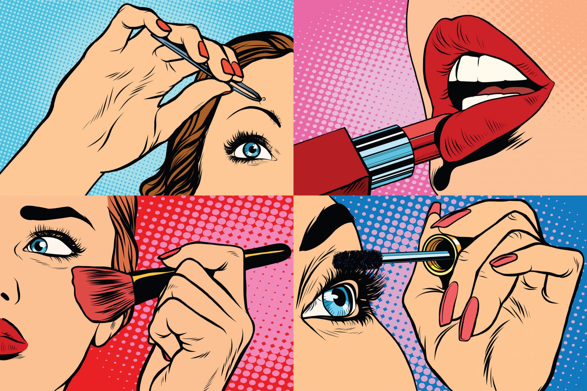 retro pop art of woman putting on makeup