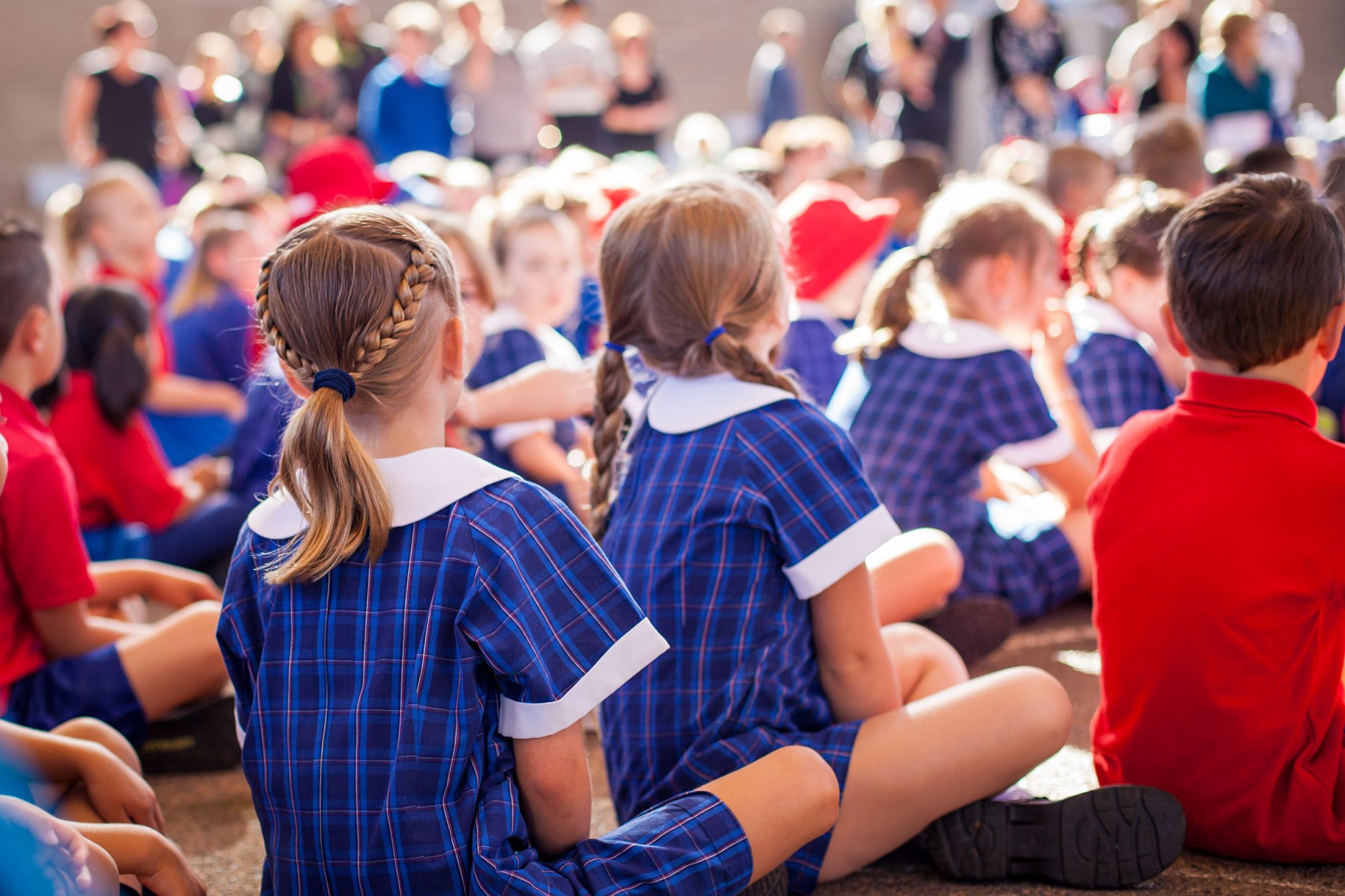 school kids at assembly