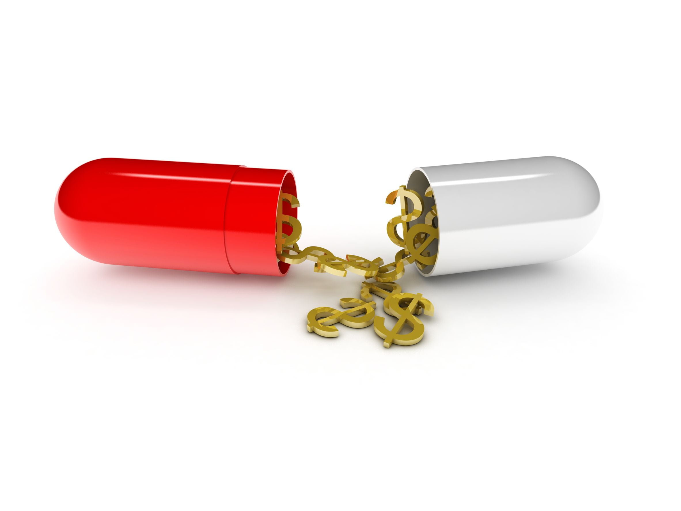 Capsule with dollar signs spilling out