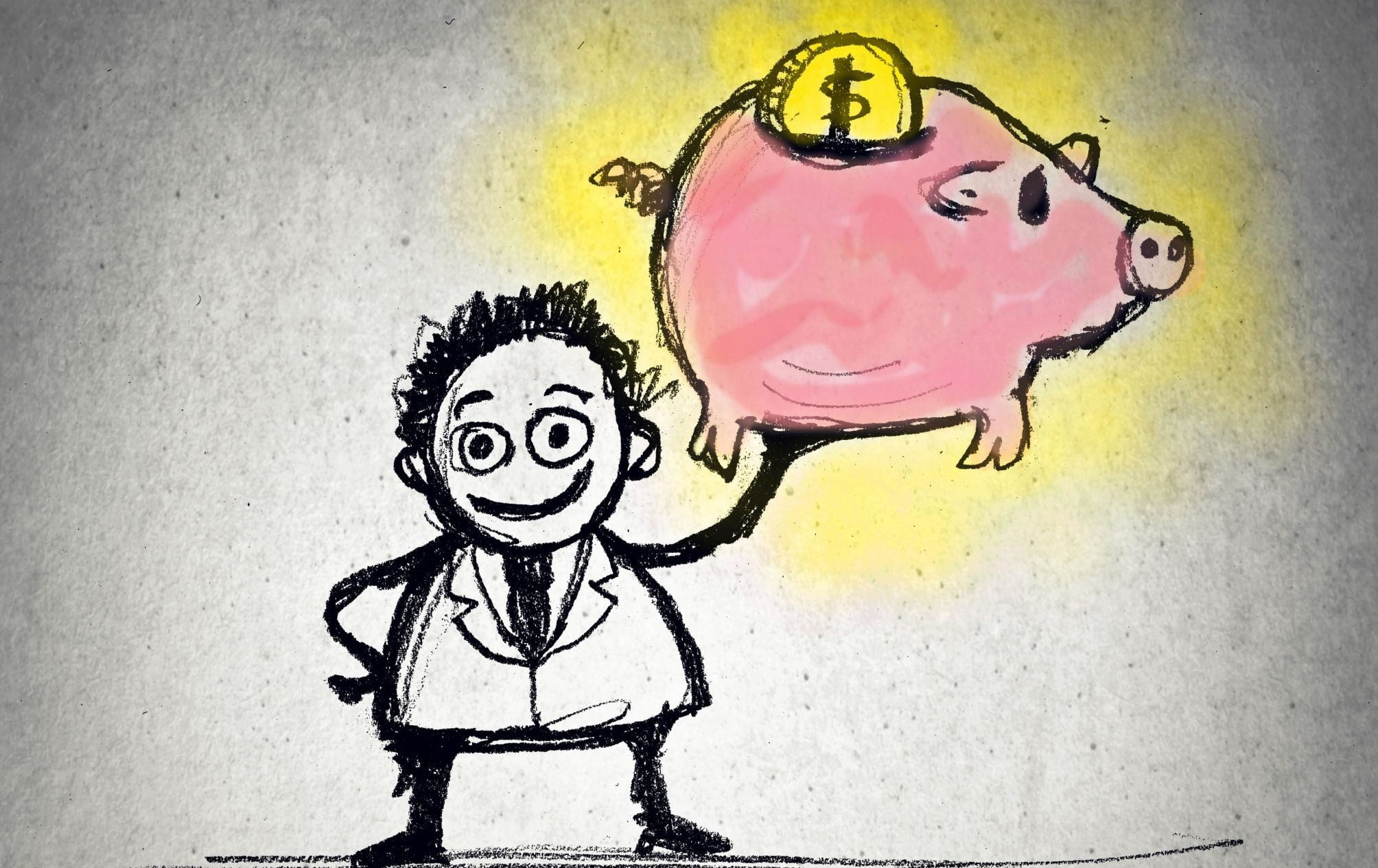 an pharmacist holding up a piggy bank employee pharmacist wages money earning funding salary salaries wage