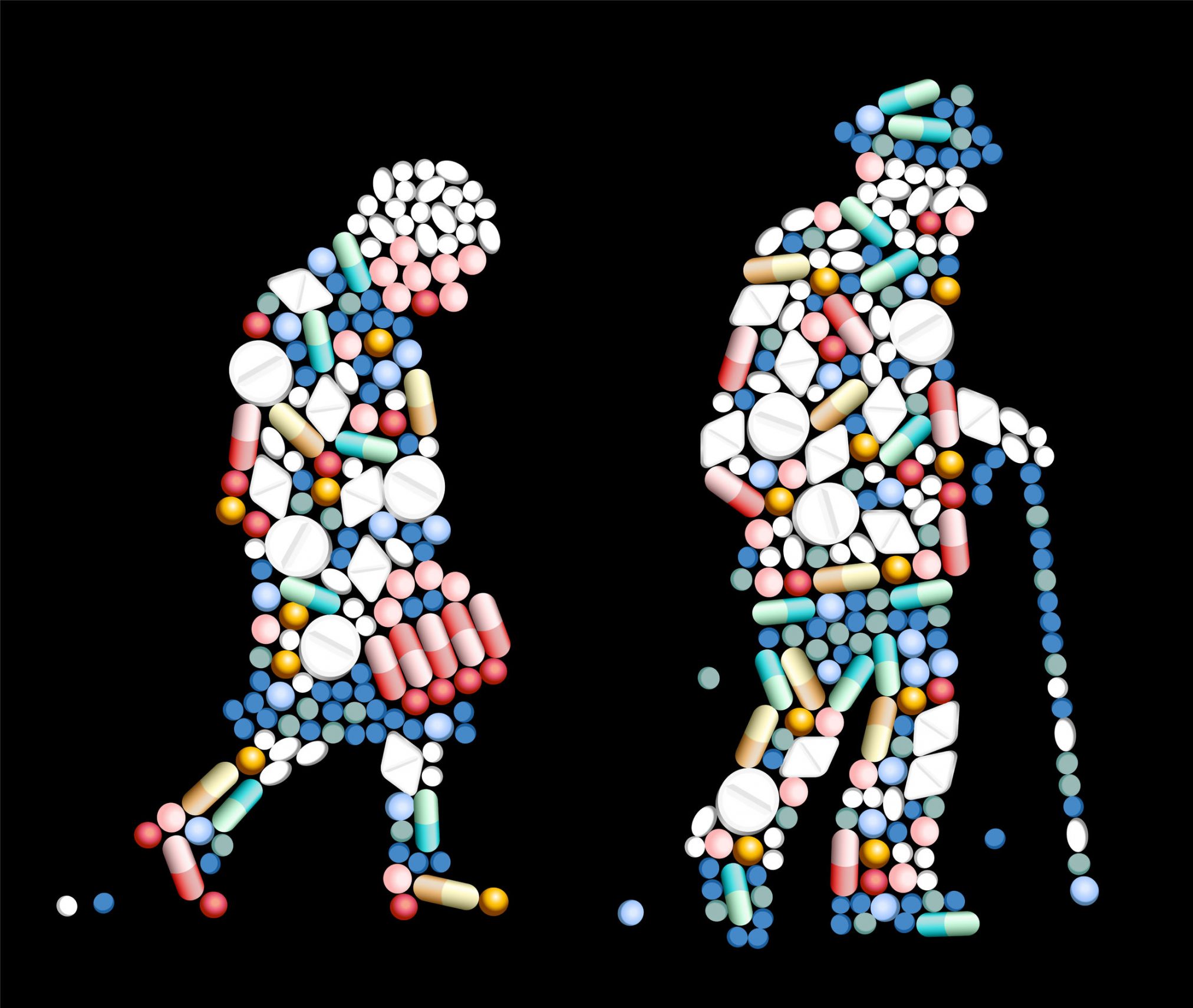elderly couple silhouette made from pills