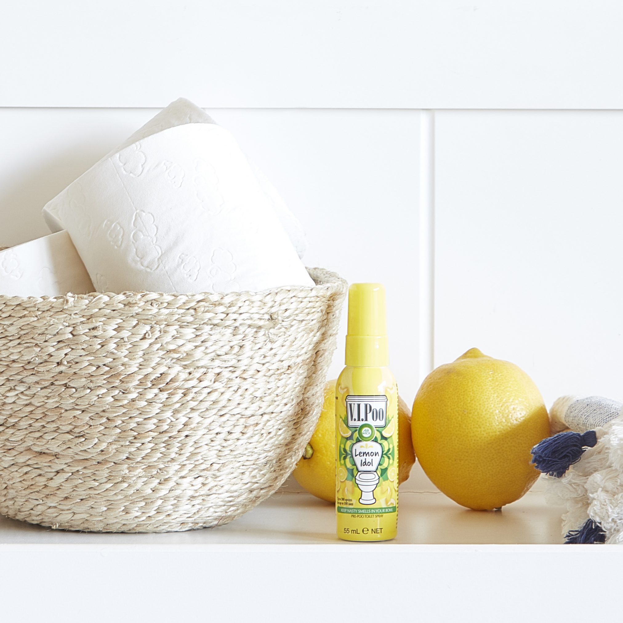 VIPoo spray and toilet roll basket