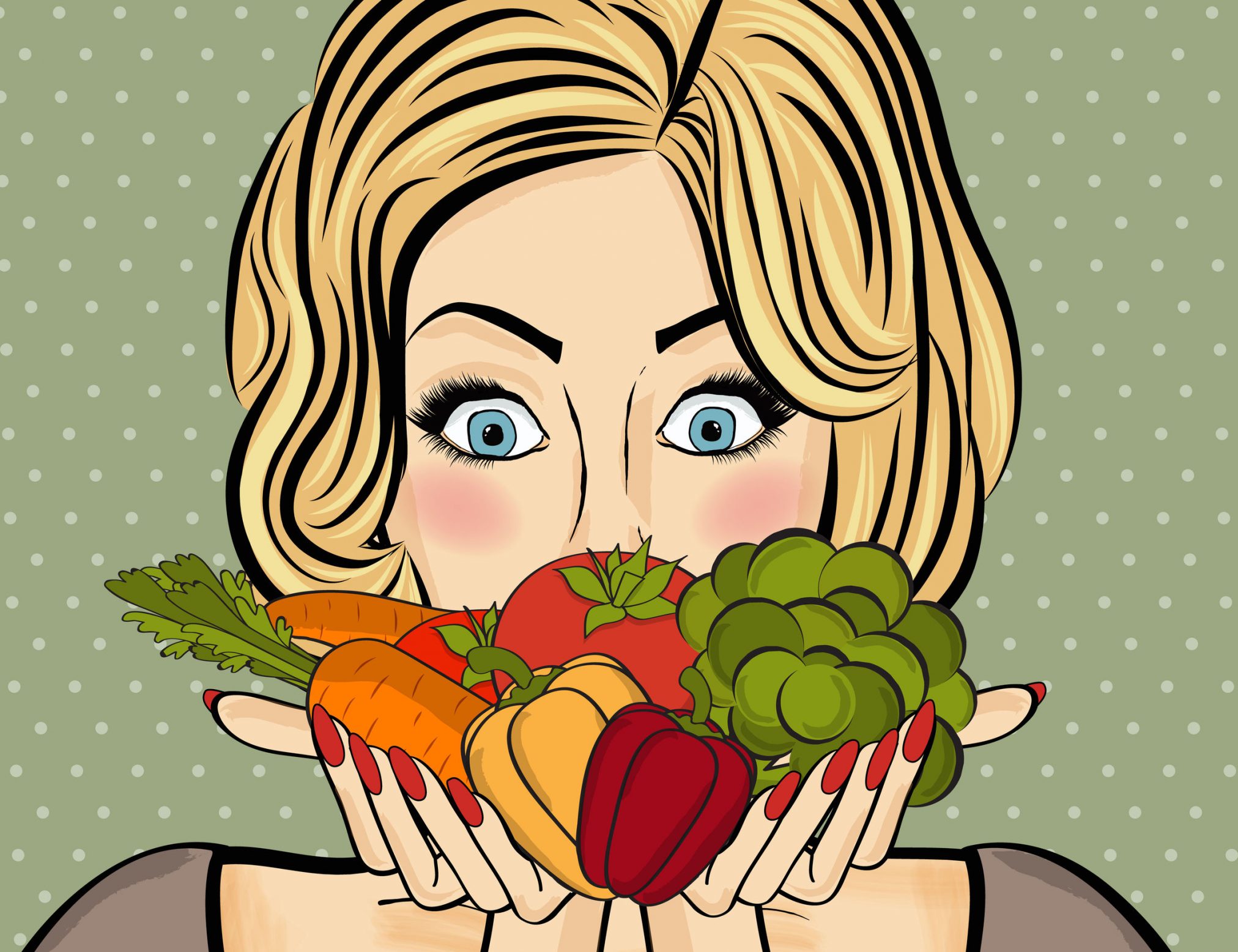 cartoon woman with salad