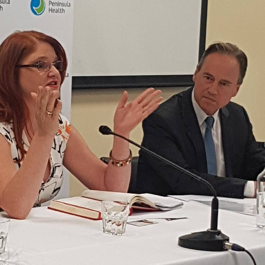 Consultant psychiatrist Dr Helen Schultz with Greg Hunt at the event. Image: Helen Schultz via Twitter.