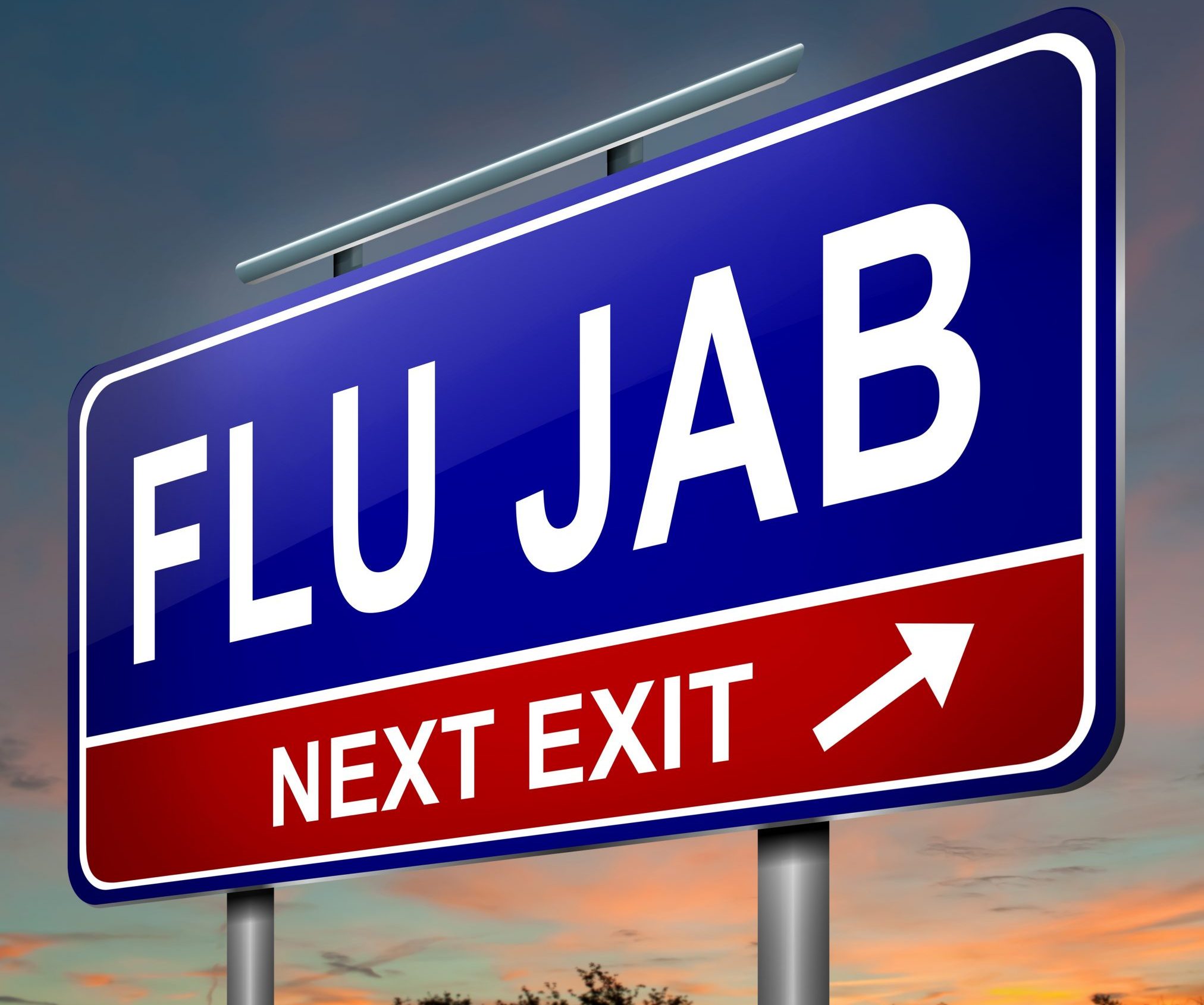 sign that says: 'flu jab next exit'