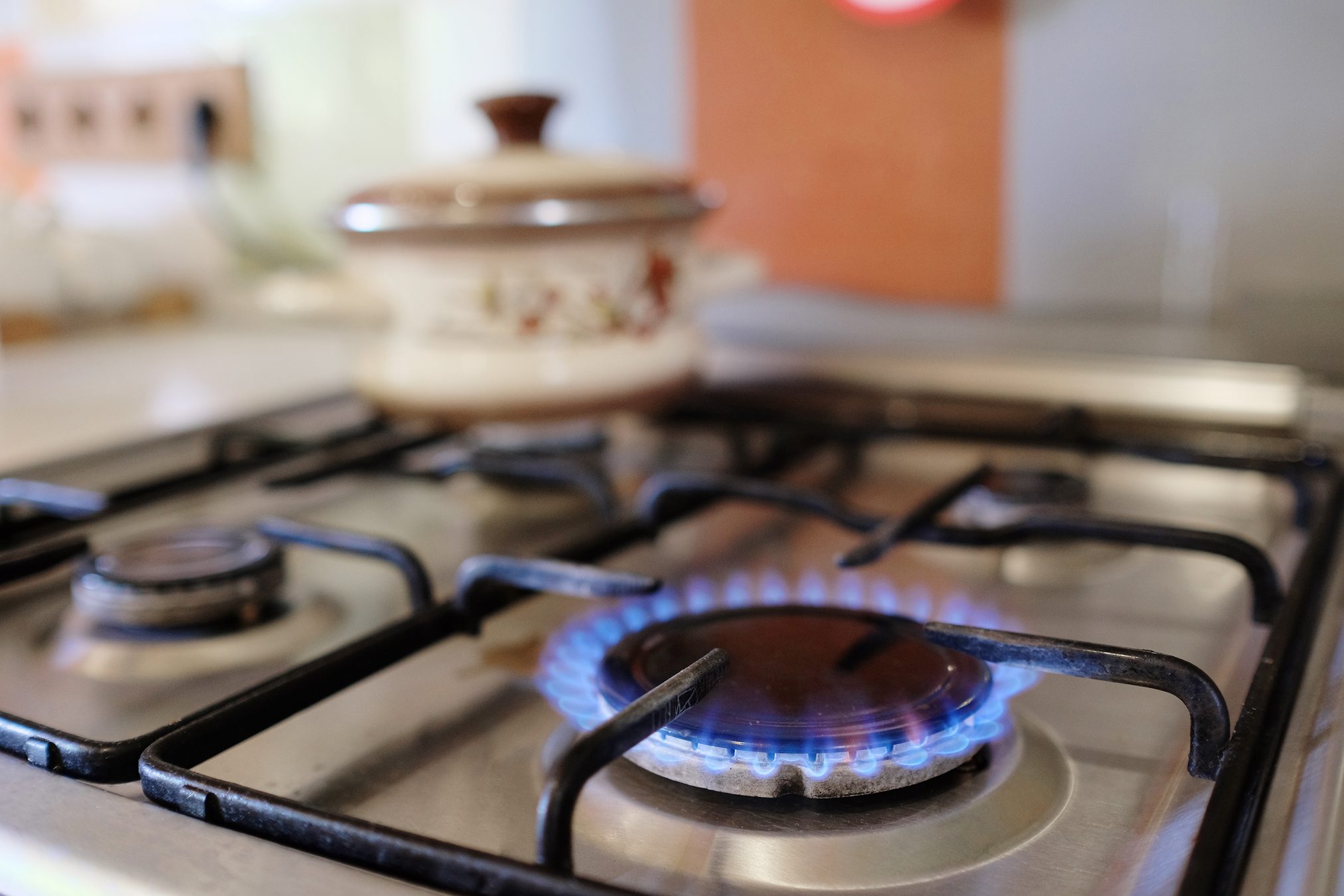 gas burner alight on stove top