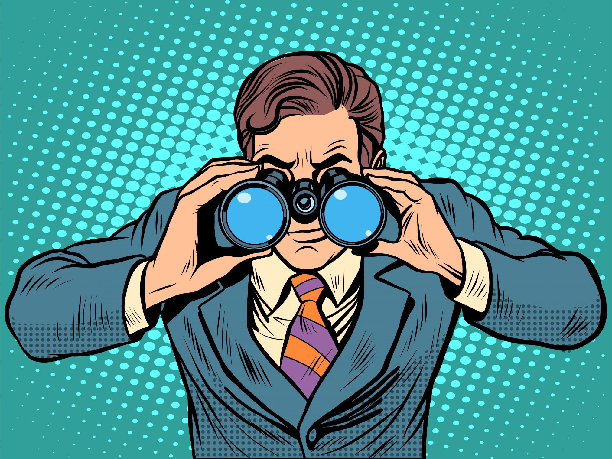 man with binoculars searching