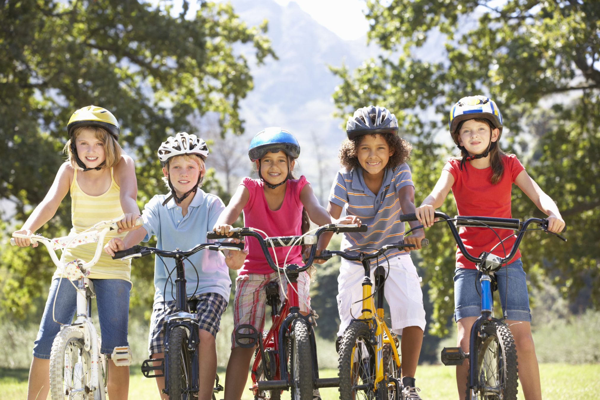 children playing bikes active