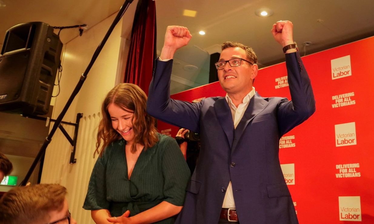 Daniel Andrews celebrates the Labor victory. Image courtesy Daniel Andrews via Twitter.
