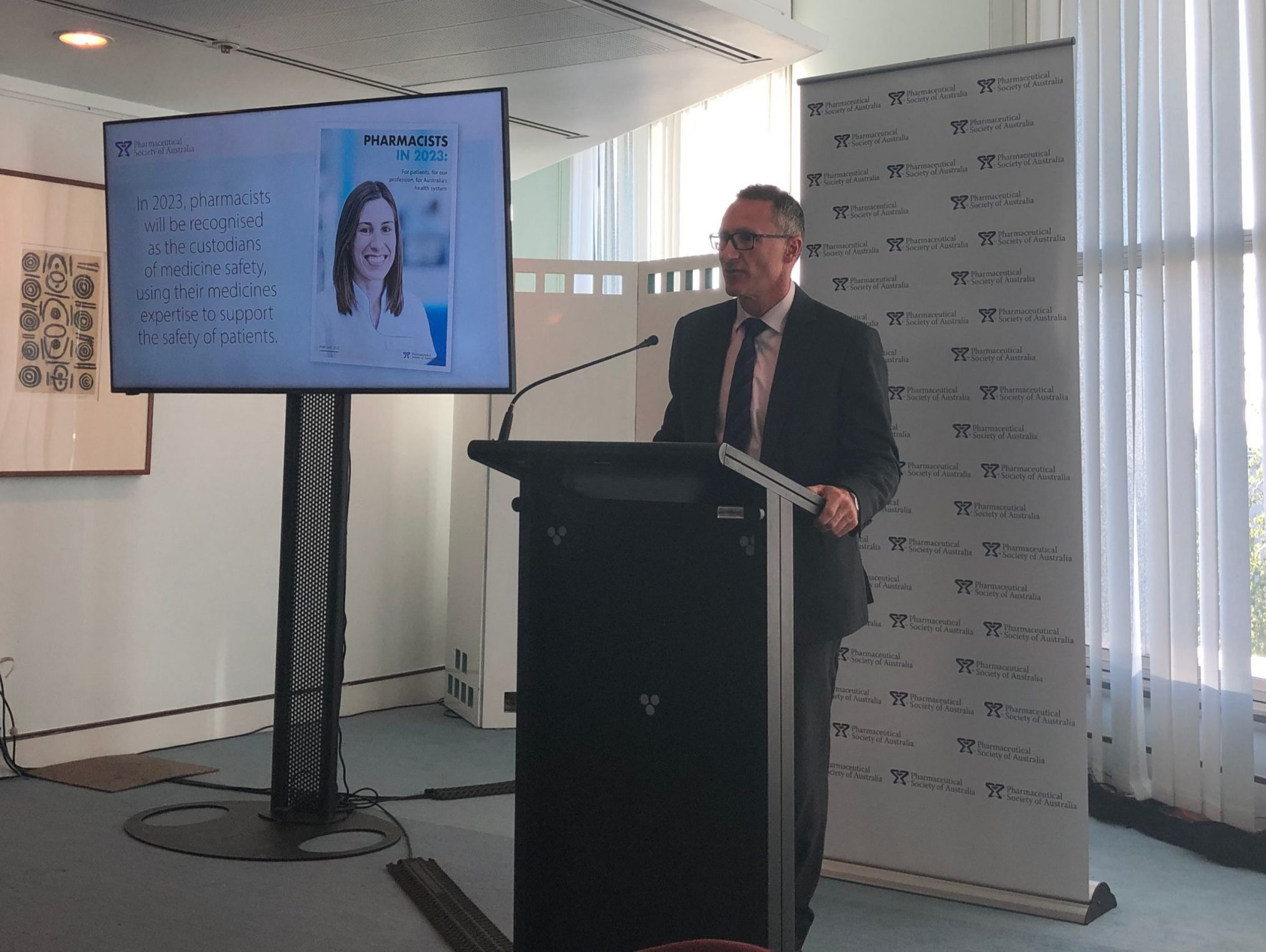 Senator Richard Di Natale speaks at the PSA's Pharmacists in 2023 report launch.