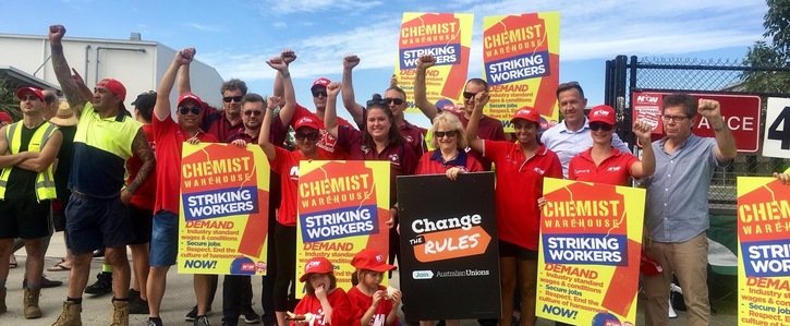 Striking Chemist Warehouse workers. Image courtesy NUW.