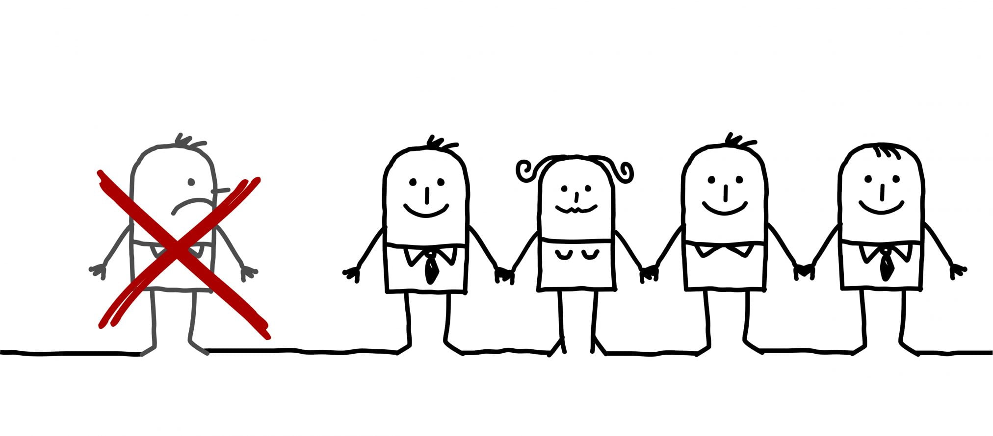 Group of five people with one crossed out