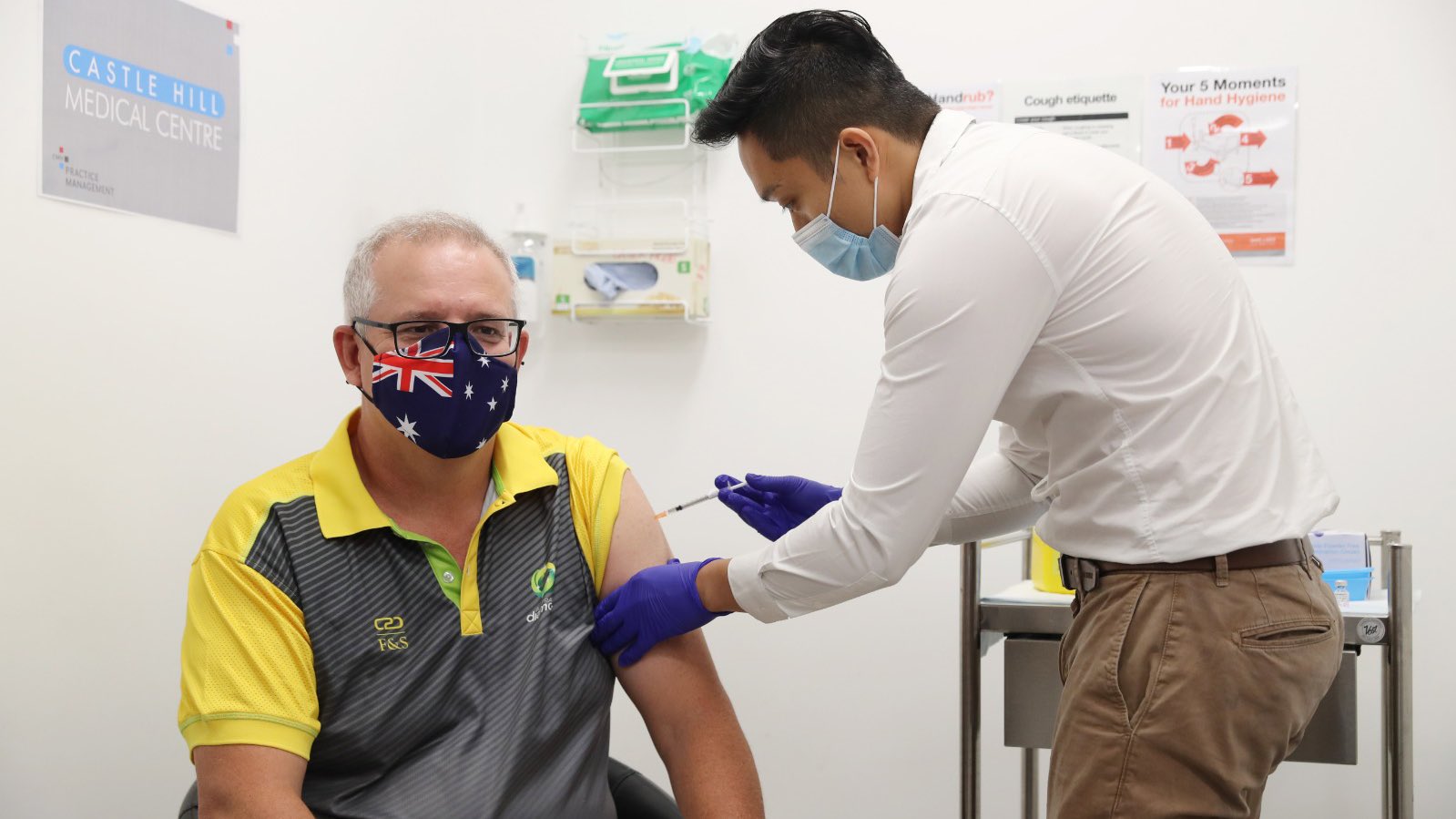 Prime Minister Scott Morrison receives his vaccine. Image courtesy Scott Morrison via Twitter.